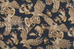Japanese Fabric Hawk and Sakura - navy blue, metallic gold - 50cm