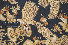 Japanese Fabric Hawk and Sakura - navy blue, metallic gold - 50cm