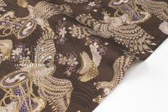 Japanese Fabric Hawk and Sakura - brown, metallic gold - 50cm