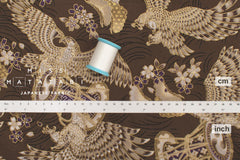 Japanese Fabric Hawk and Sakura - brown, metallic gold - 50cm