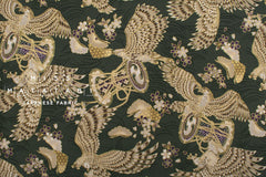Japanese Fabric Hawk and Sakura - grey green, metallic gold - 50cm