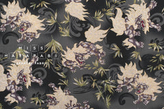 Japanese Fabric Komainu - grey, metallic gold - 50cm