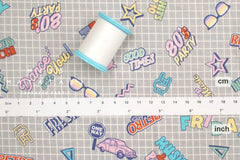 Japanese Fabric 80s Party - grey grid - 50cm