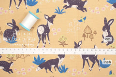 DEADSTOCK Japanese Fabric Woodland Creatures II - karashi - 50cm