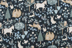 DEADSTOCK Japanese Fabric Woodland Creatures I - black - 50cm