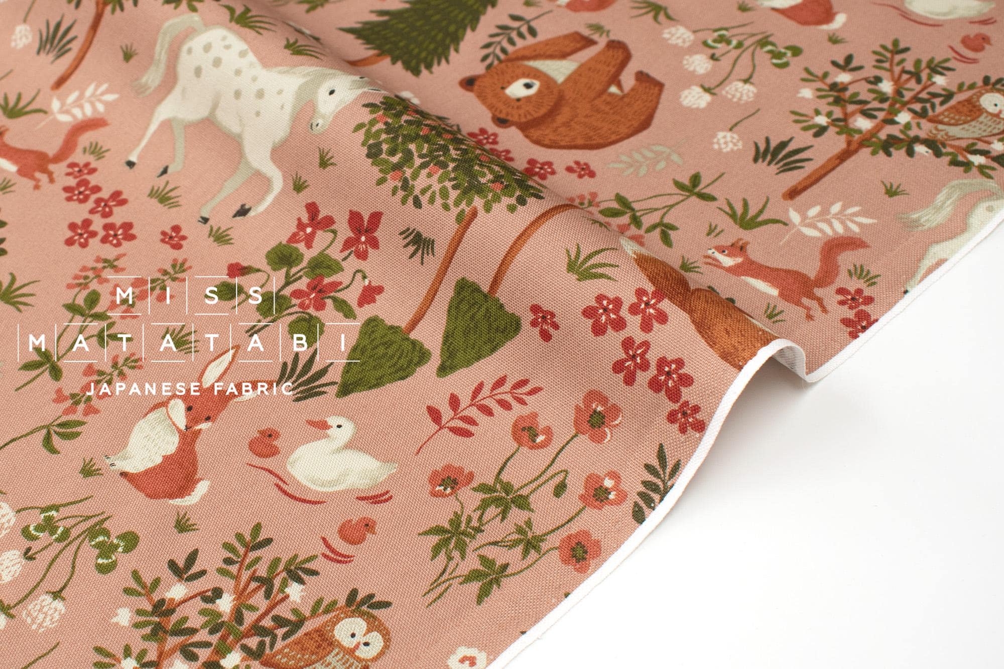 DEADSTOCK Japanese Fabric Woodland Creatures I - dusty clay - 50cm