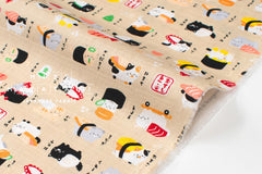 Japanese Fabric Neko Sushi - beige - 50cm