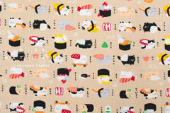 Japanese Fabric Neko Sushi - beige - 50cm