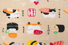 Japanese Fabric Neko Sushi - beige - 50cm