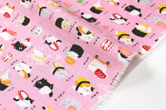 Japanese Fabric Neko Sushi - pink - 50cm