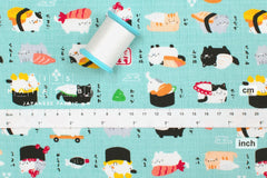 Japanese Fabric Neko Sushi - mint - 50cm