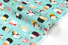 Japanese Fabric Neko Sushi - mint - 50cm