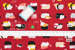 Japanese Fabric Neko Sushi - red - 50cm