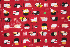 Japanese Fabric Neko Sushi - red - 50cm