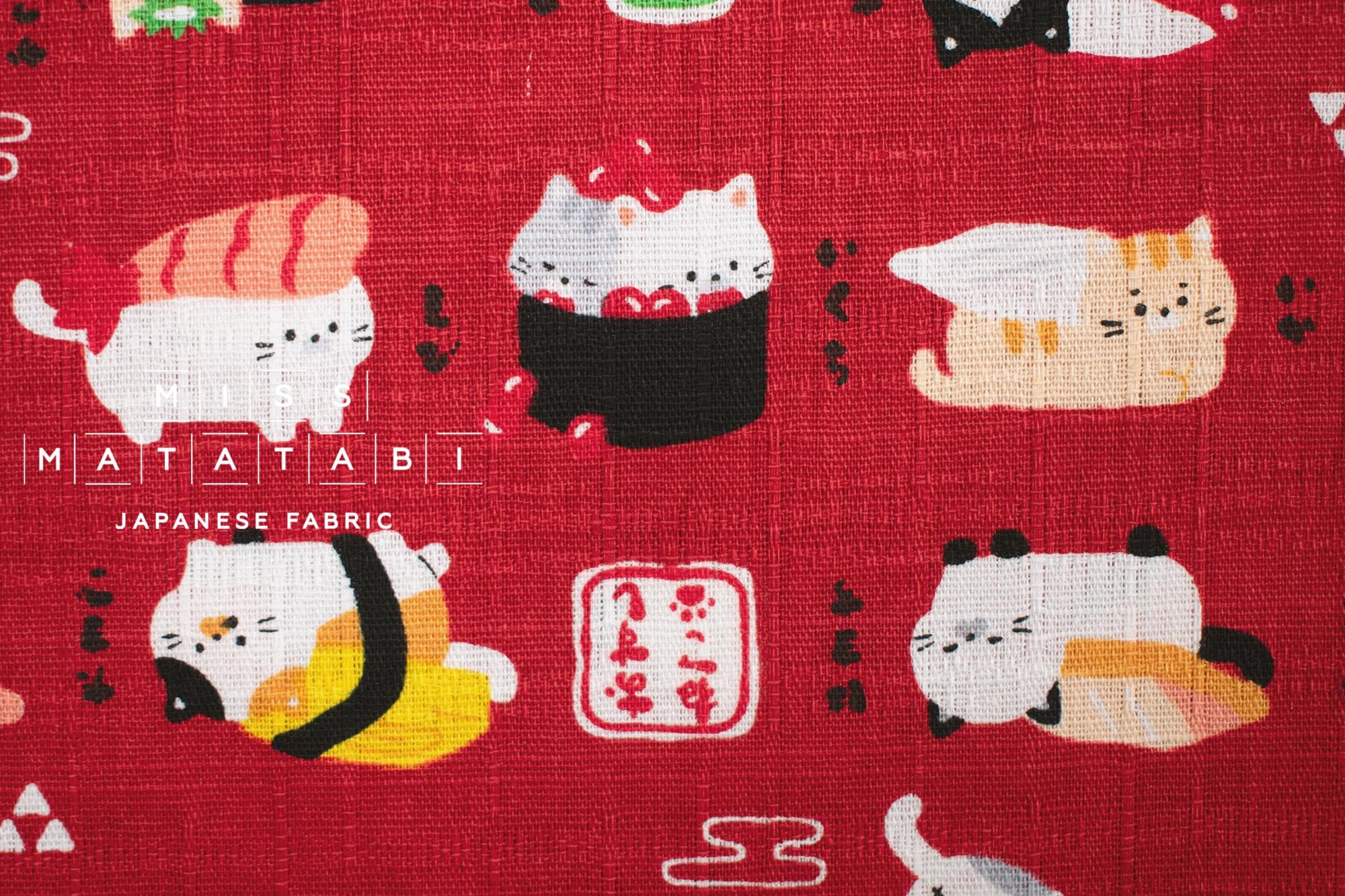 Japanese Fabric Neko Sushi - red - 50cm