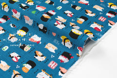 Japanese Fabric Neko Sushi - blue - 50cm
