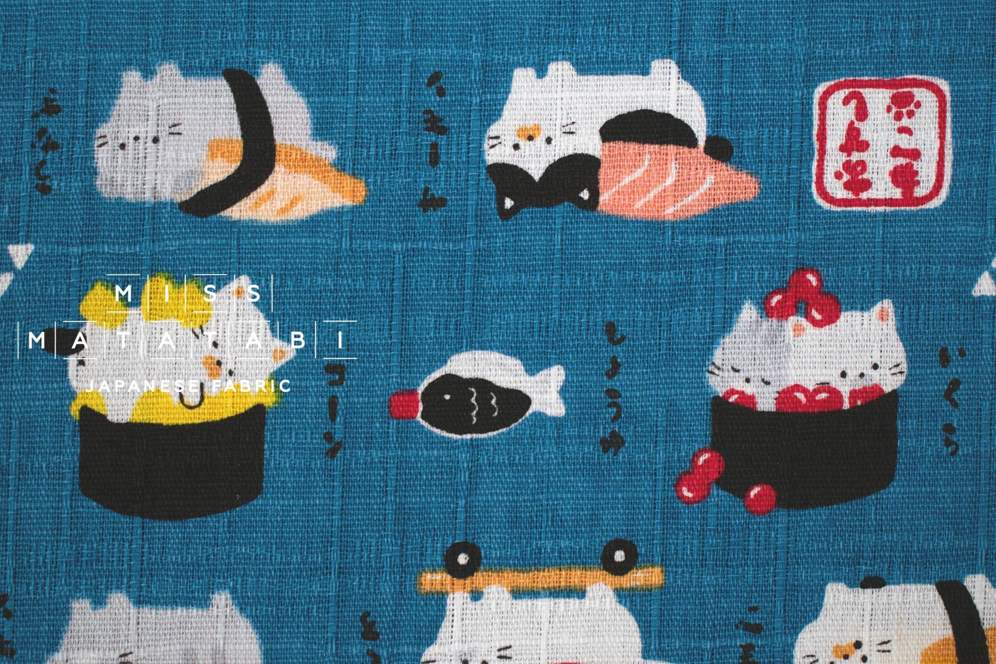 Japanese Fabric Neko Sushi - blue - 50cm