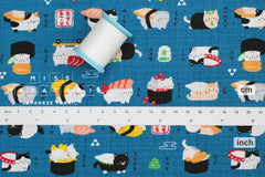 Japanese Fabric Neko Sushi - blue - 50cm