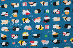 Japanese Fabric Neko Sushi - blue - 50cm