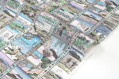 Japanese Fabric Traditional Post Towns - grey, blue, green - 50cm