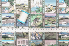 Japanese Fabric Traditional Post Towns - grey, blue, green - 50cm