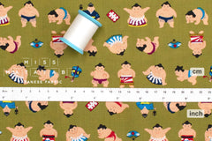 Japanese Fabric Little Sumo Wrestlers - olive - 50cm