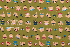 Japanese Fabric Little Sumo Wrestlers - olive - 50cm