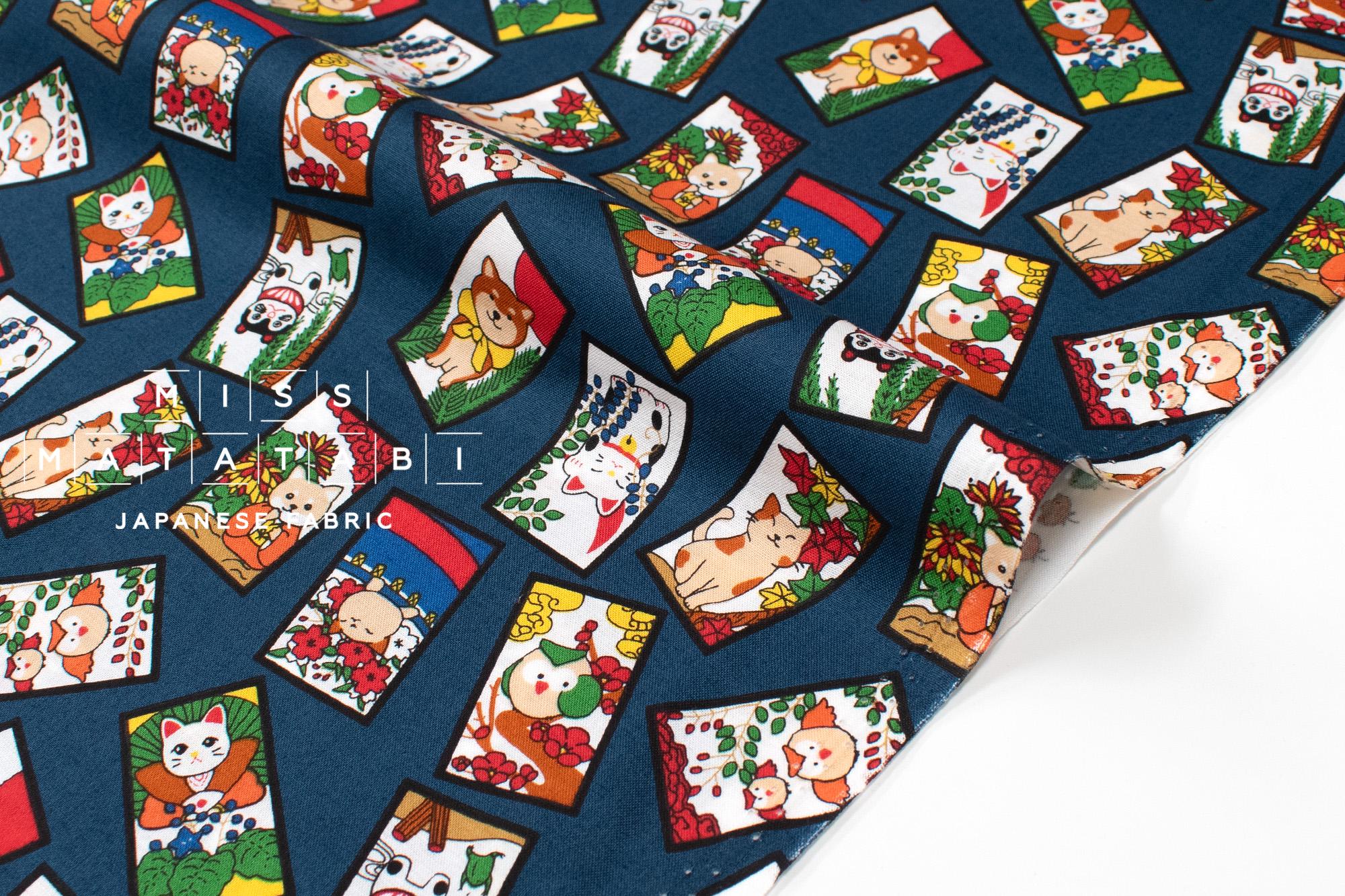 Japanese Fabric Hanafuda - blue - 50cm