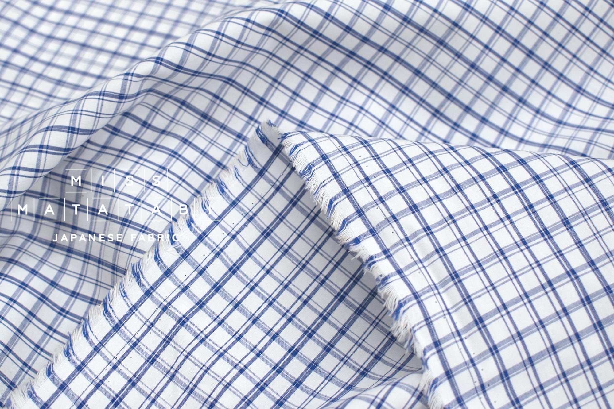 DEADSTOCK Japanese Fabric Yarn-dyed Linen Blend Shirting - blue, white - 50cm