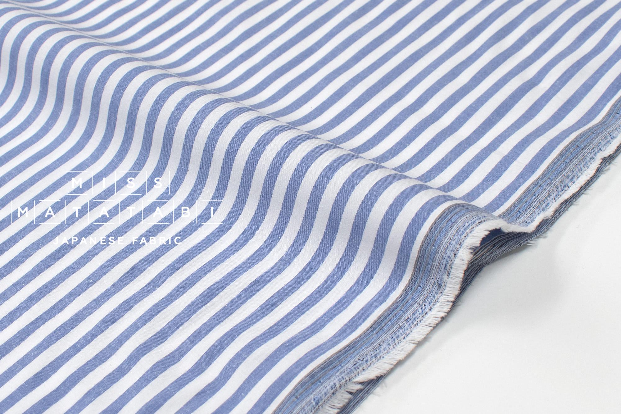 DEADSTOCK Japanese Fabric Yarn-dyed Linen Blend Shirting - blue stripes - 50cm