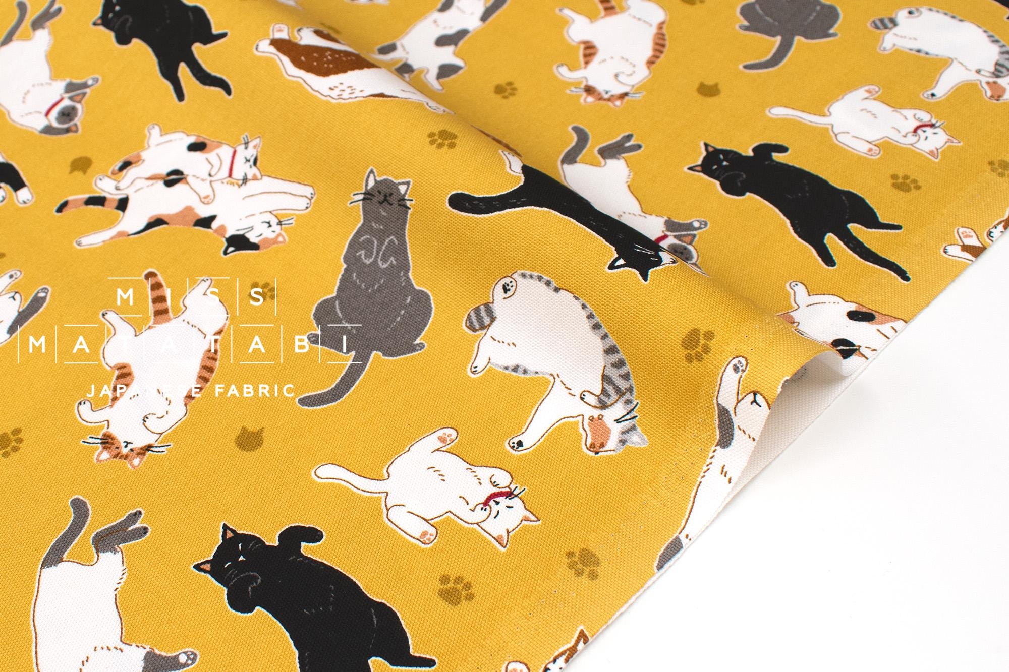Japanese Fabric Oyako Cats - mustard - 50cm