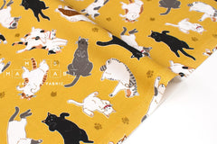 Japanese Fabric Oyako Cats - mustard - 50cm