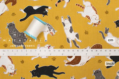 Japanese Fabric Oyako Cats - mustard - 50cm