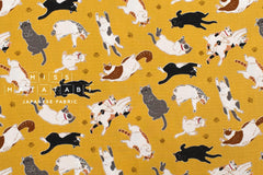 Japanese Fabric Oyako Cats - mustard - 50cm