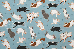 Japanese Fabric Oyako Cats - light blue - 50cm