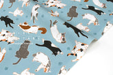 Japanese Fabric Oyako Cats - light blue - 50cm