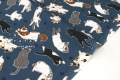 Japanese Fabric Oyako Cats - blue - 50cm