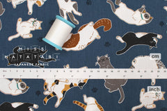Japanese Fabric Oyako Cats - blue - 50cm