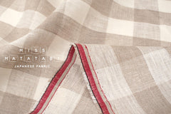 DEADSTOCK Japanese Fabric Yarn-dyed 100% Linen Large Check with Red Selvedge - 50cm