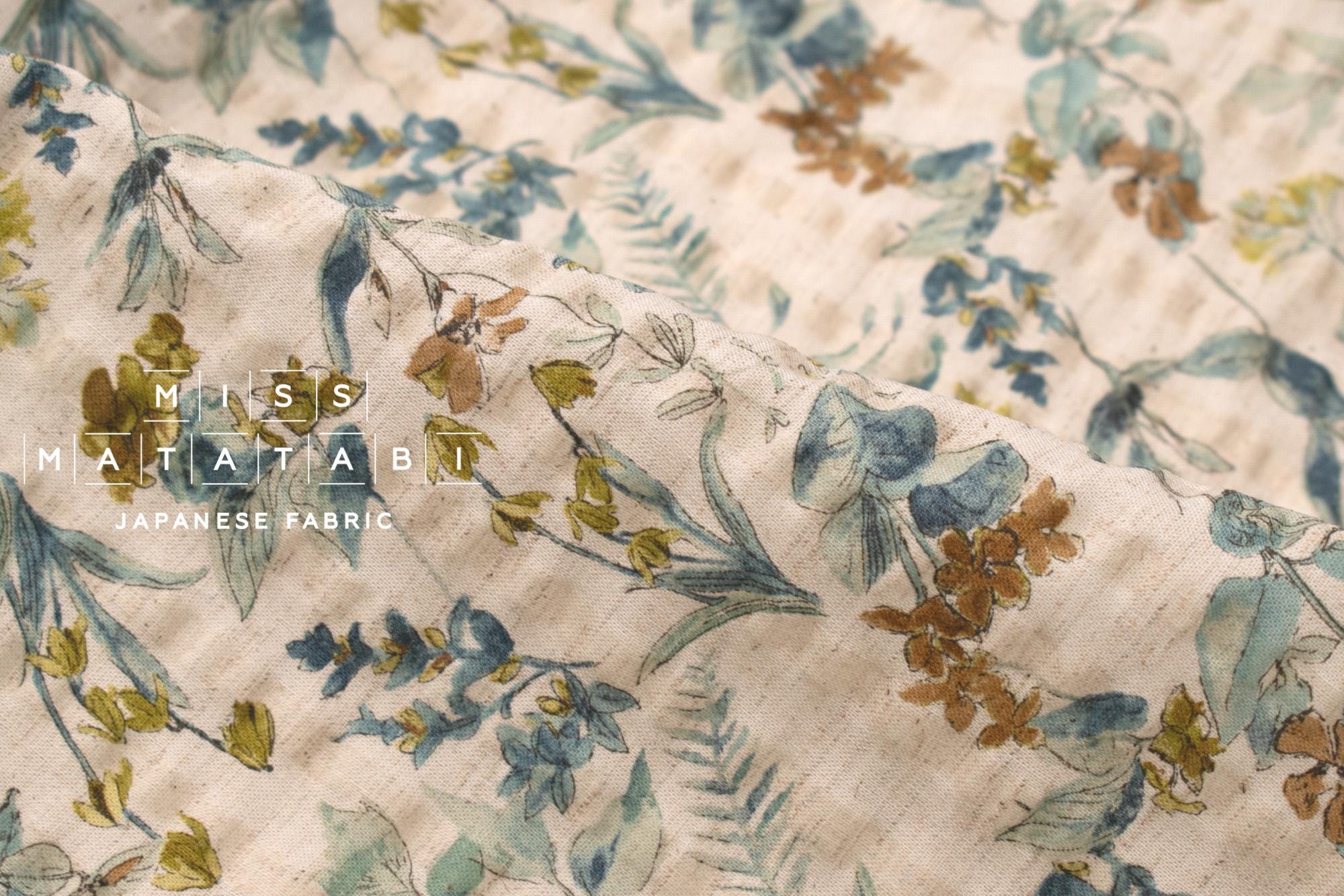 Japanese Fabric Cotton Linen Ripple Nature - green - 50cm