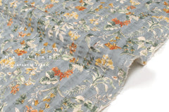 Japanese Fabric Cotton Linen Ripple Nature - orange, grey blue - 50cm