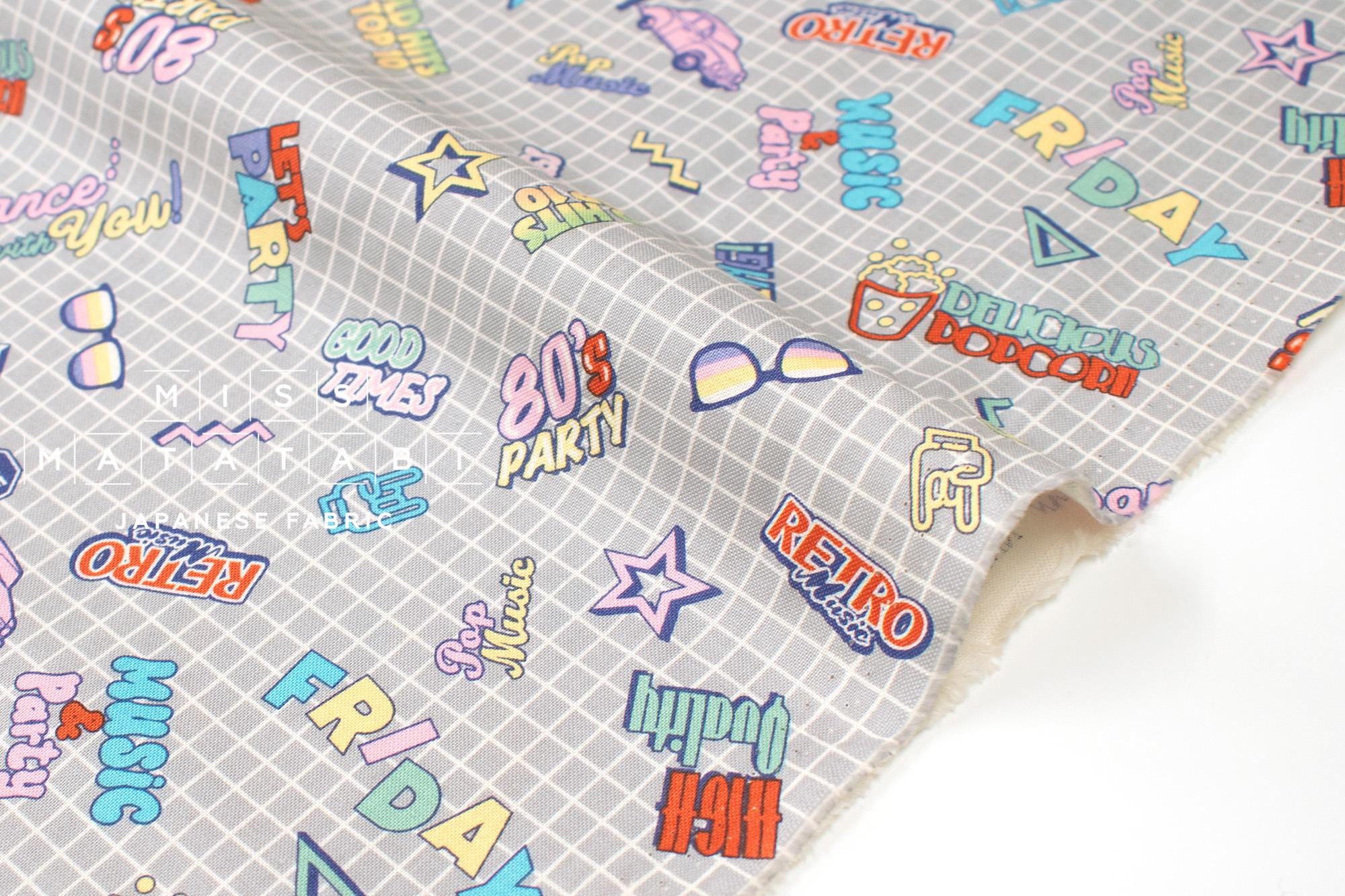 Japanese Fabric 80s Party - grey grid - 50cm