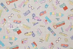 Japanese Fabric 80s Party - grey grid - 50cm