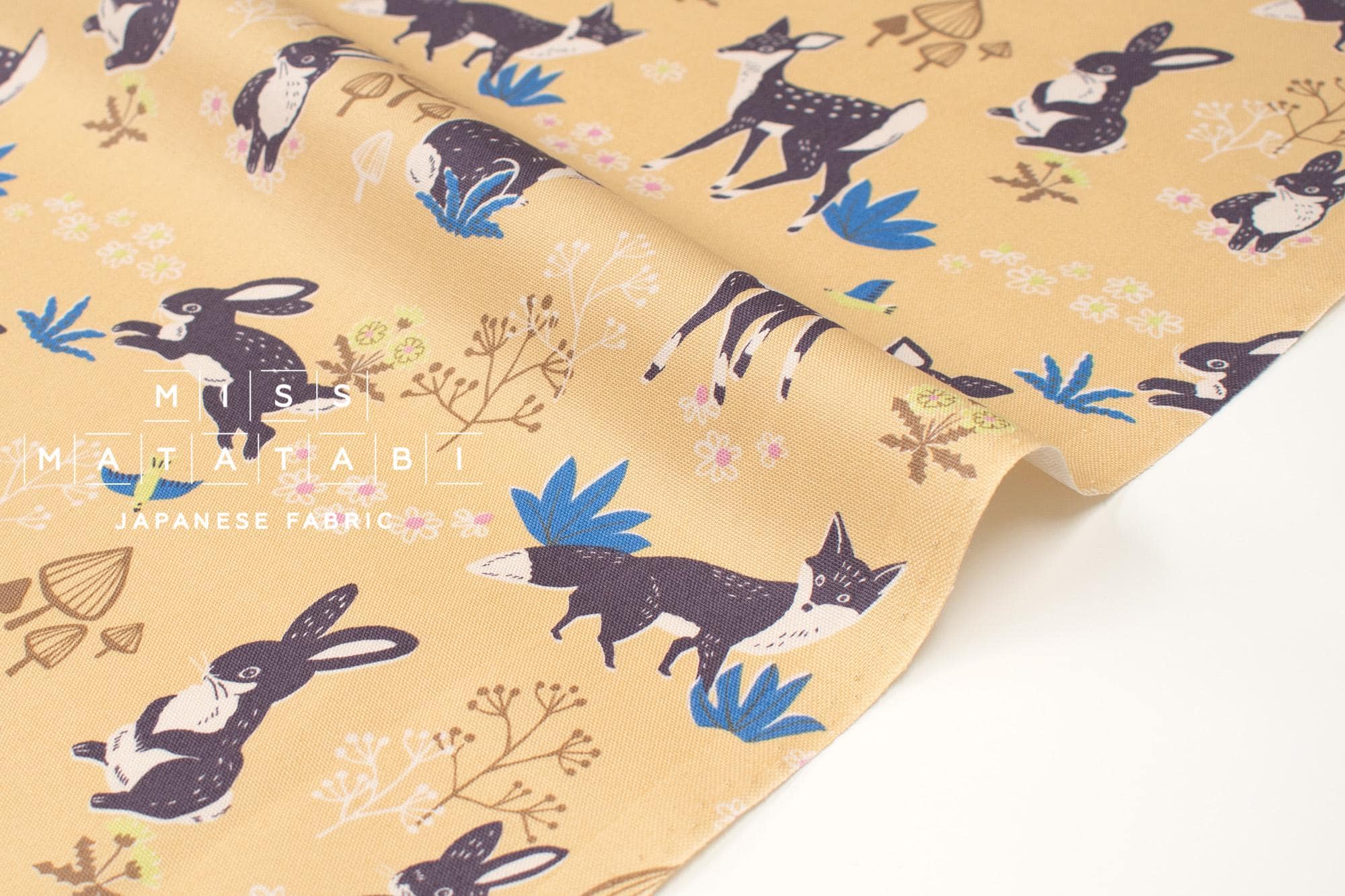 DEADSTOCK Japanese Fabric Woodland Creatures II - karashi - 50cm