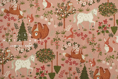 DEADSTOCK Japanese Fabric Woodland Creatures I - dusty clay - 50cm