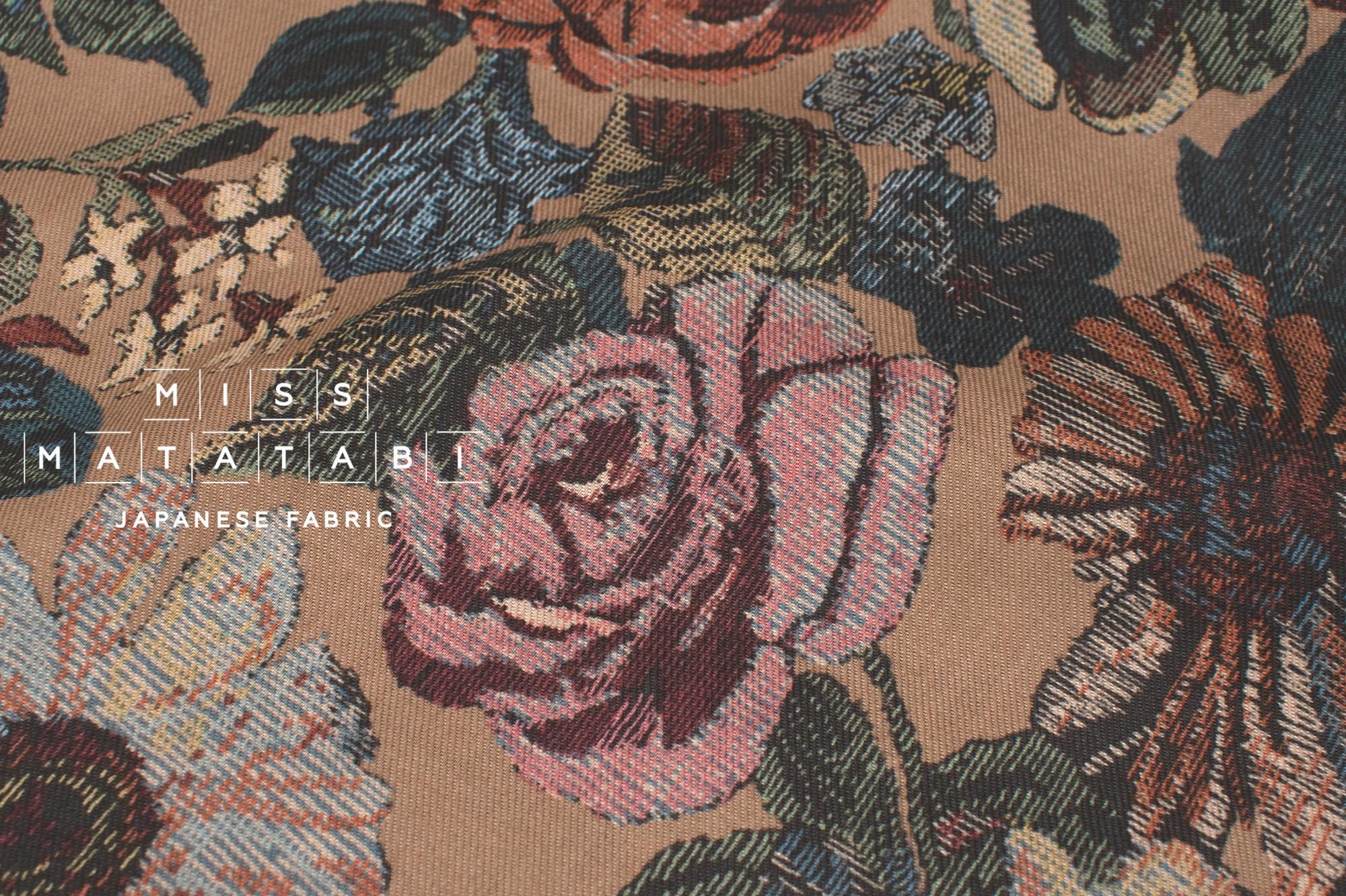 Japanese Fabric Vintage Floral Brushed Cotton - mocha - 50cm