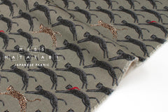 Japanese Fabric Neko Seigaiha Linen Blend - green grey - 50cm