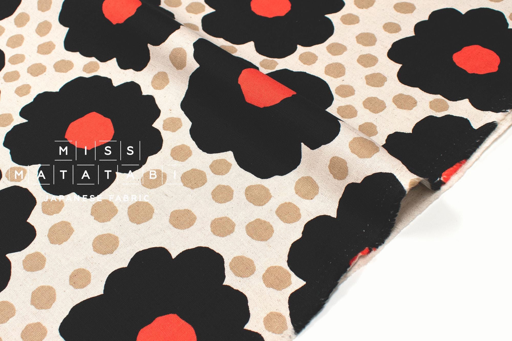 Japanese Fabric Pop Floral - black, red - 50cm