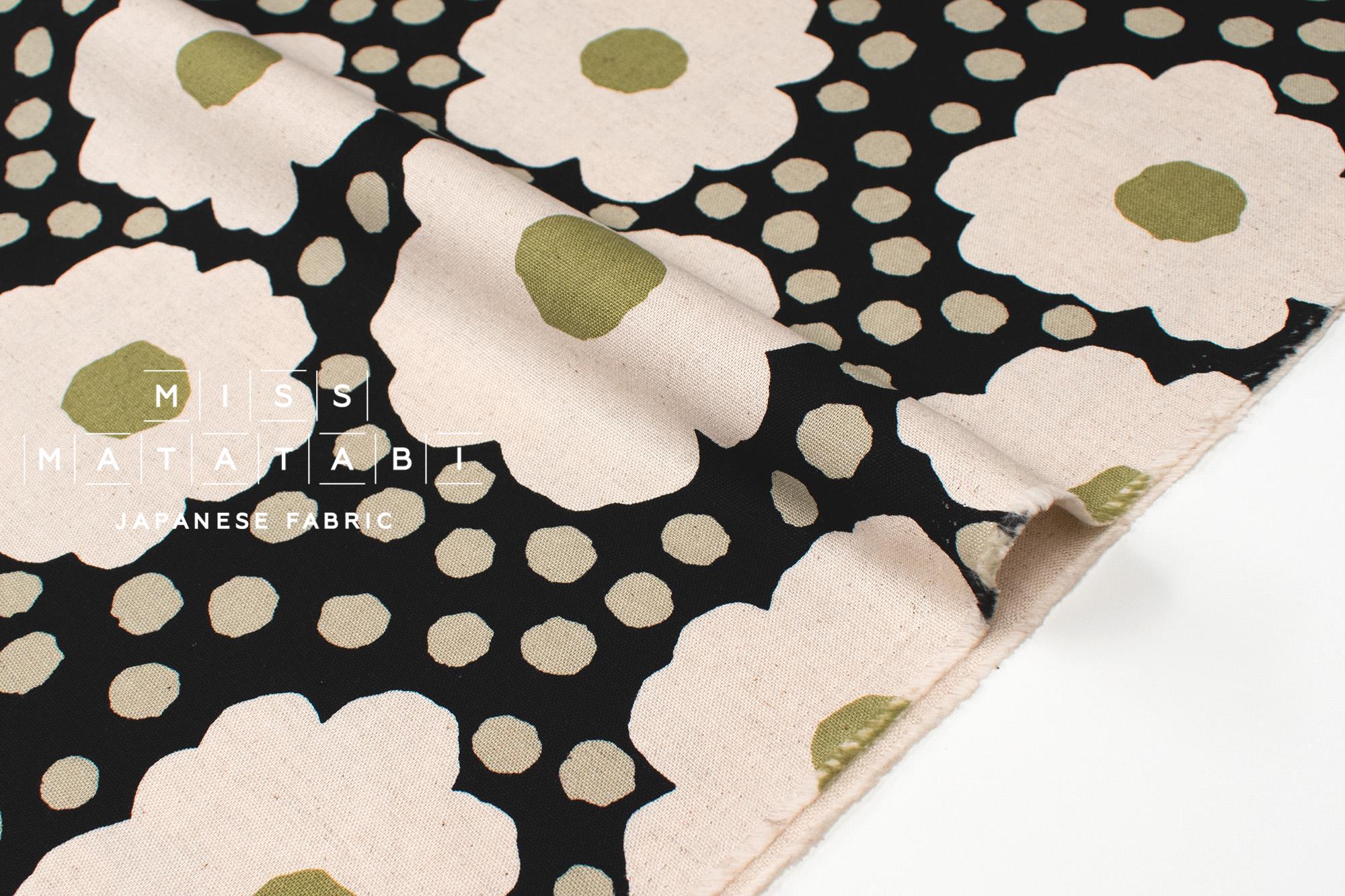 Japanese Fabric Pop Floral - green, black - 50cm