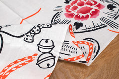 Shokunin Collection Hand-printed Chusen Japanese Tenugui Fabric - Okame & Hyottoko 43 orange, black - panel